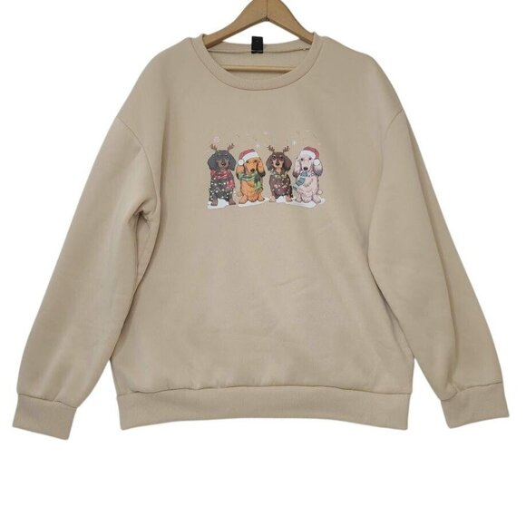 Sweatshirt Women's Beige Size XL Christmas Dachshunds Dogs - Picture 1 of 7